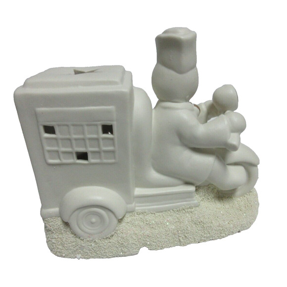 Porcelain Snowman w/ Snow Cone Cart Accent Light White By JCP Home 1996 Vintage - Picture 9 of 13